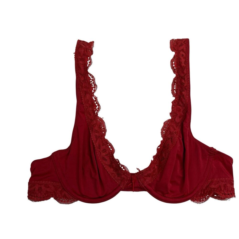 Aerie Happy Size 32A Bra Very Sexy Lined Demi Push Up Underwire Red Lace Plunge